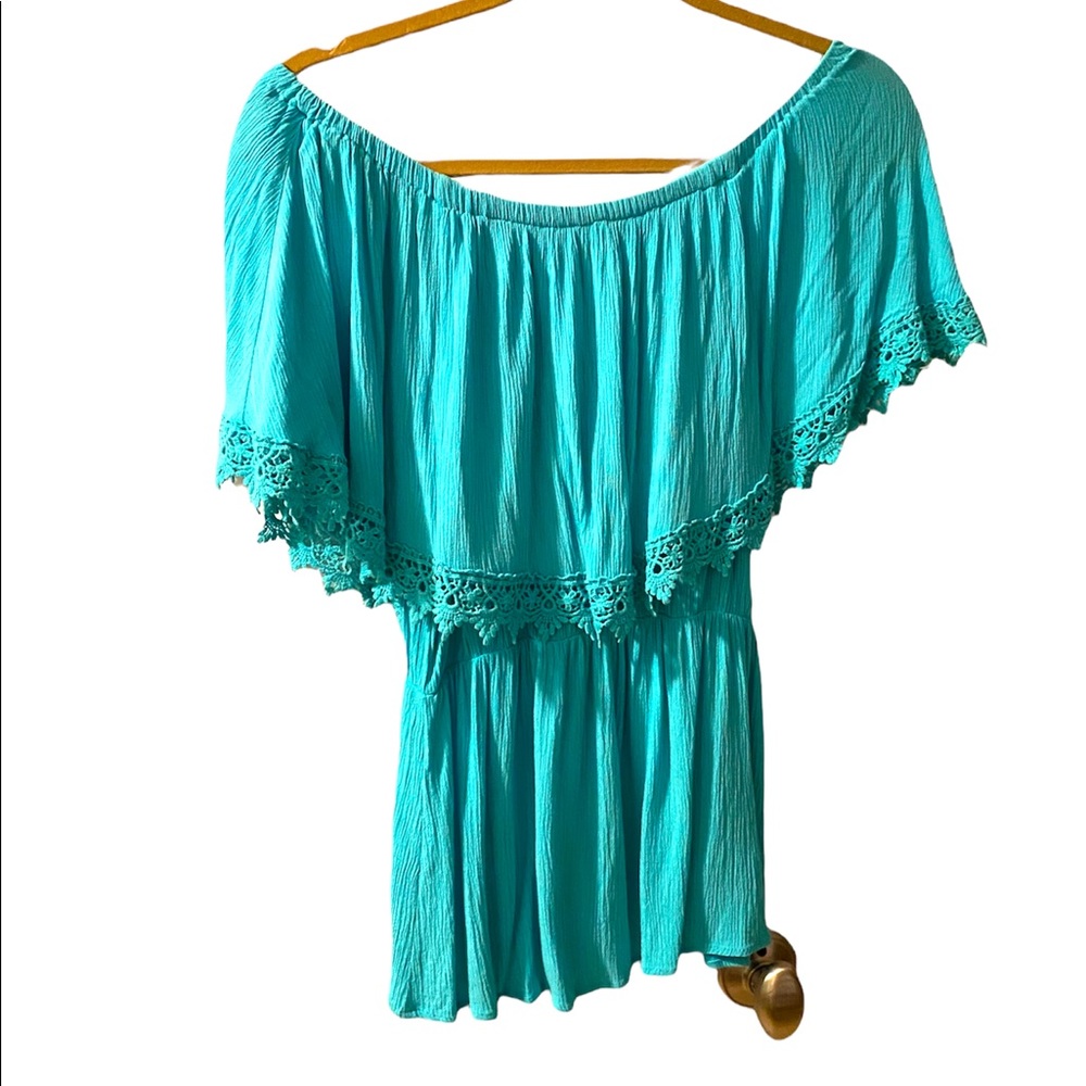 Off the shoulder teal embroidered top